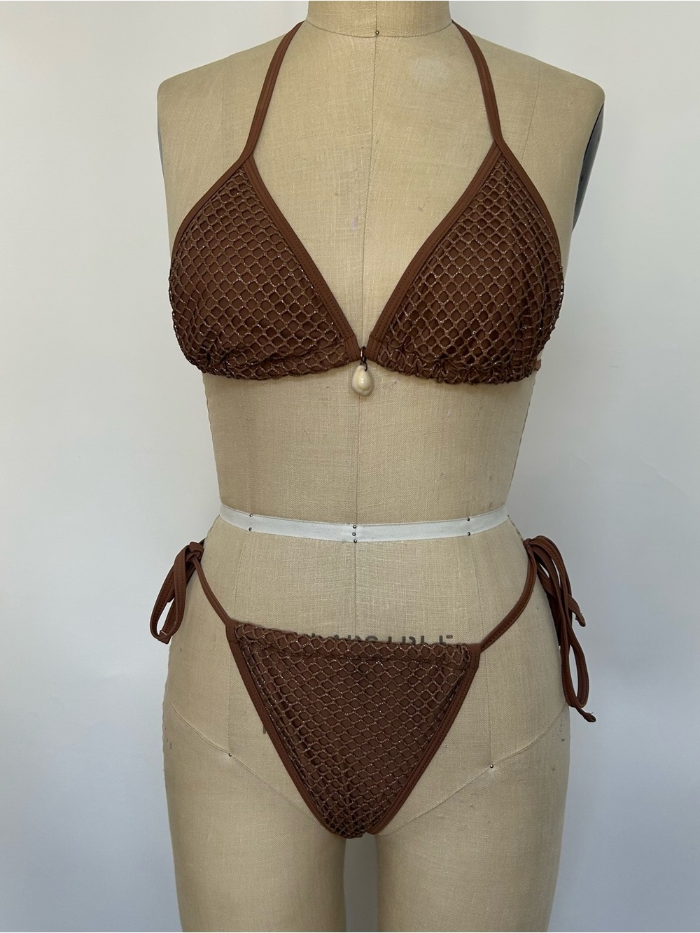 Brown Crochet Triangle Bikini Set - Women Swim